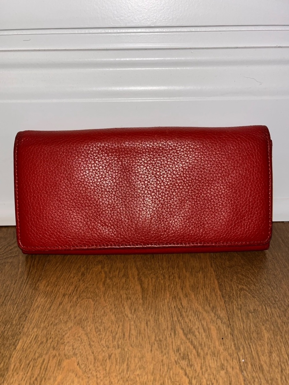 Dopp: Women’s Red Leather Snap Wallet W/ ID Windows-Card Slots- Zip Coin Pocket